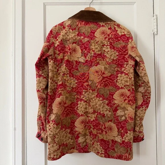 VTG 90s LL Bean Floral Canvas Barn Coat Field Jacket Corduroy Collar XS/S Rare - Picture 3 of 8